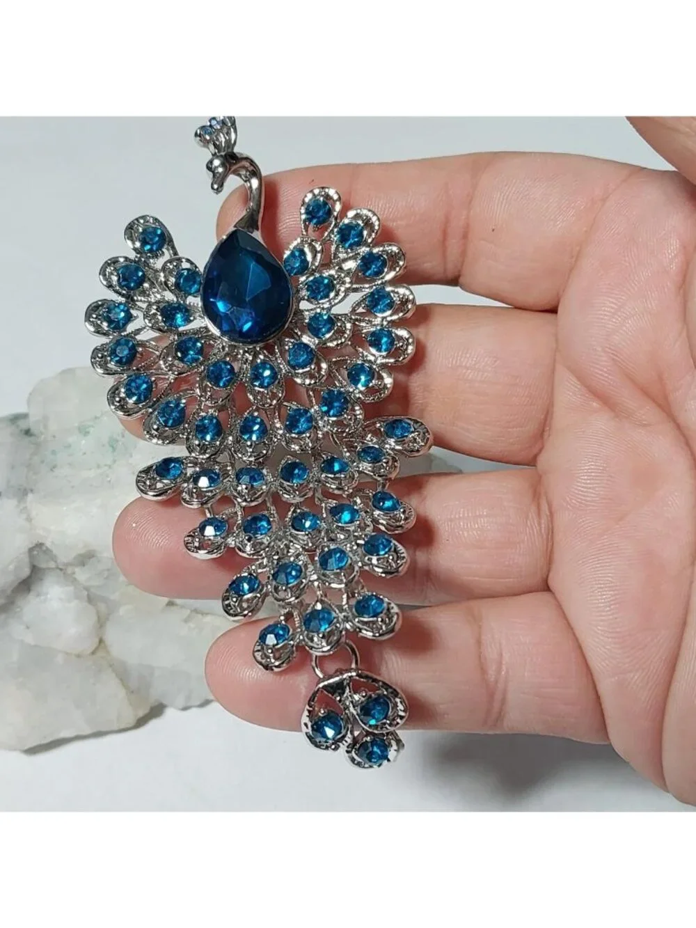 Blue Rhinestone Peacock Brooch Peacock